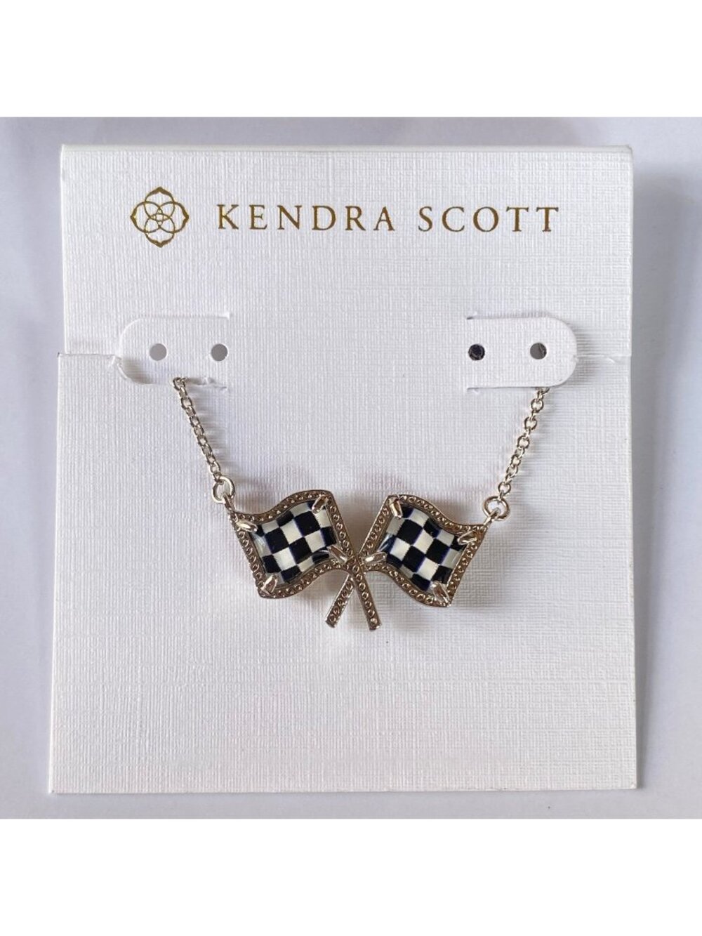 Kendra Scott Checkered Flag Women’s Silver Short Pendant Necklace